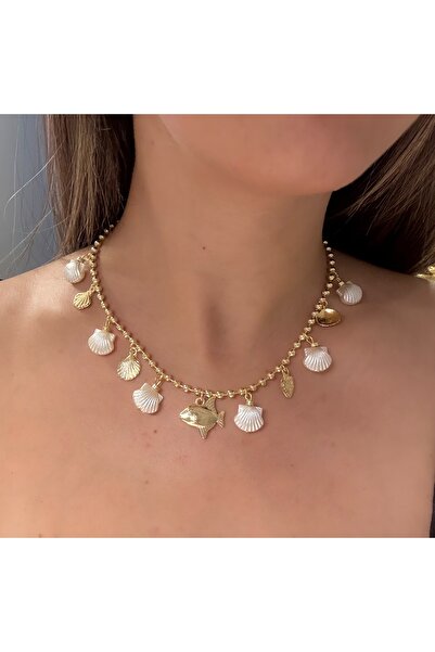 Laquila Jewellery Charmlı Deniz Kabuğu ve Balık Kolye