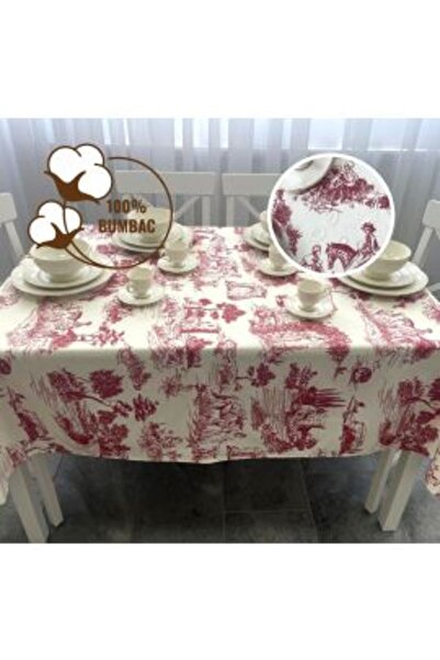 Ralex Stain-Resistant Tablecloth 100% Cotton 160 x 220 cm, Story Print Red