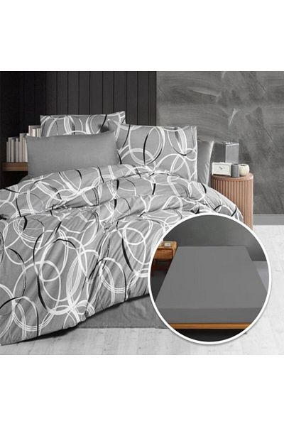 Ralex Bed Linen Set Ranforce 100% Cotton with Sheet Cover for 140/160 cm x 200 cm Mattress, Duvet 200 x 23