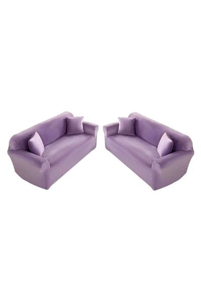 OEM Set 2 Huse cu elastic pentru canapea JO-JO, din Catifea, Uni, 180x230cm L-3 locuri, MS STAR, Mov