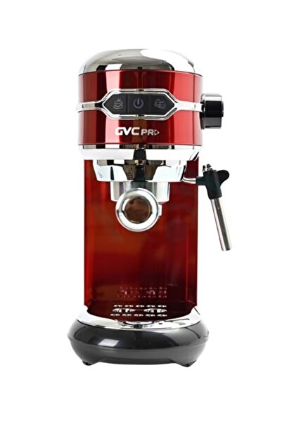 GVC PRO ماكينة تحضير قهوة الإسبريسو الحمراء سعة 1 لتر بقوة 1450 واط، مزودة بخافق حليب وعصا بخار
