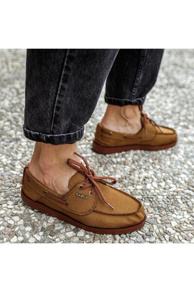 Lucy Shoes حذاء KN008 رجالي كاجوال برباط من الكتان الكلاسيكي KTT - أسمر