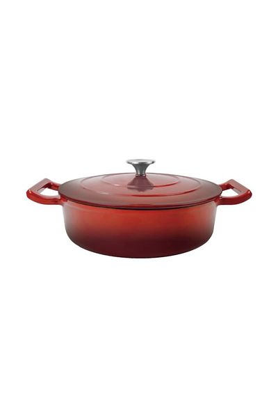 OEM Set 2 x Cratita Joasa cu Capac, Rosie, din Fonta Emailata, 26 cm, 3.3 l, Grunberg