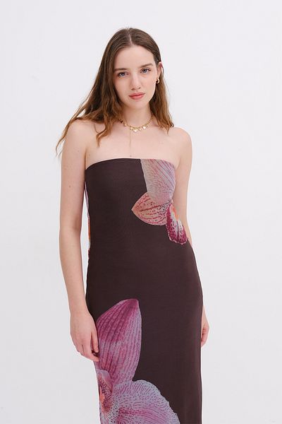 Addax Strapless Floral Print Dress E18265
