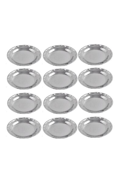 OEM Set 12 Farfurii GRUNBERG, inox, lucios, adânci, argintii, 18.50cm