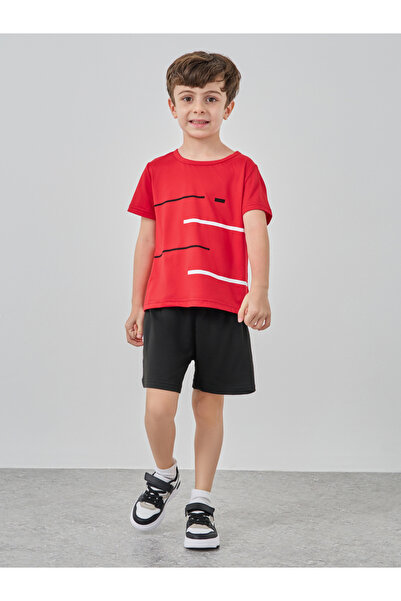 Styli Striped Print Round Neck T-Shirt and Shorts Set