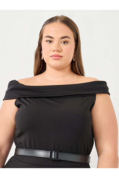 Styli Plus Pink Off Shoulder Maxi Dress with Belt