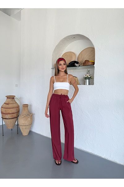 COMBİNE MİCHAİL Pantaloni de damă din in bordeaux, confortabili de vară