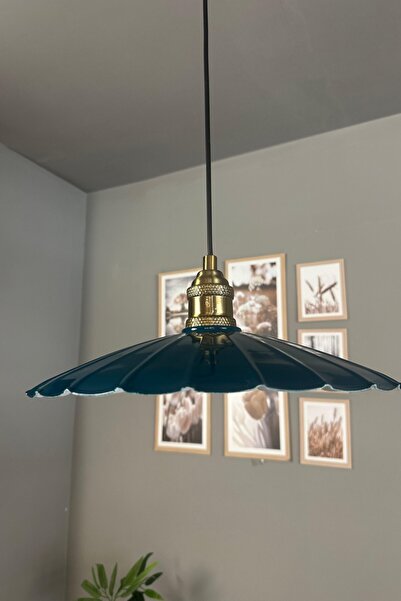 Bamyum Risso Deniz Yeşili Metal Büyük Avize Lale Başlık Tekli Rustik Cafe Modern Sarkıt Aydınlatma