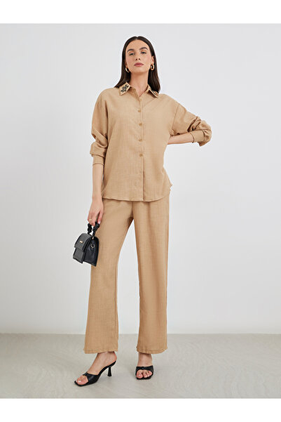 Styli Embroidered Collar Detail Shirt and Pants Co-Ords