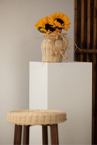 Maison Avf Set of 2 Rattan Handmade Vase & Sunflower (Flower Included)