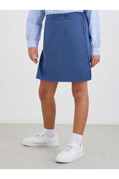 Styli Girls Navy Blue Plain Skorts with Button Detail
