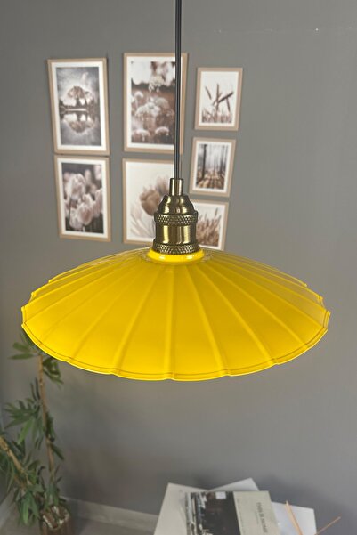 Bamyum Risso Açık Sarı Metal Büyük Avize Lale Başlık Tekli Rustik Cafe Modern Sarkıt Aydınlatma