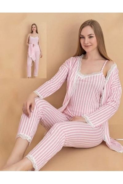 Beruflic Style fashion 6064 women striped suspender dressing gown pajamas set