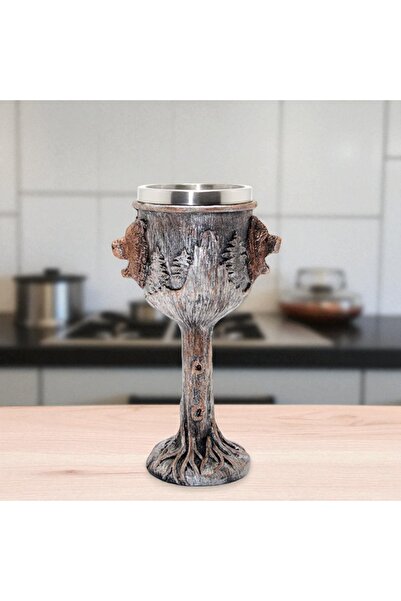 Kuzey Tacı Gotik El Şeklinde Kupa – Kuru Kafa Kabartmalı Paslanmaz Çelik Bard...