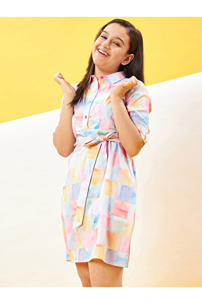 Stylo Bug By Styli Checked Print Shirt Dress with Tie Belt