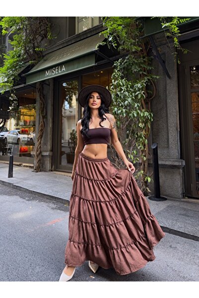 CARLA MARA Fusta maro plisată în straturi