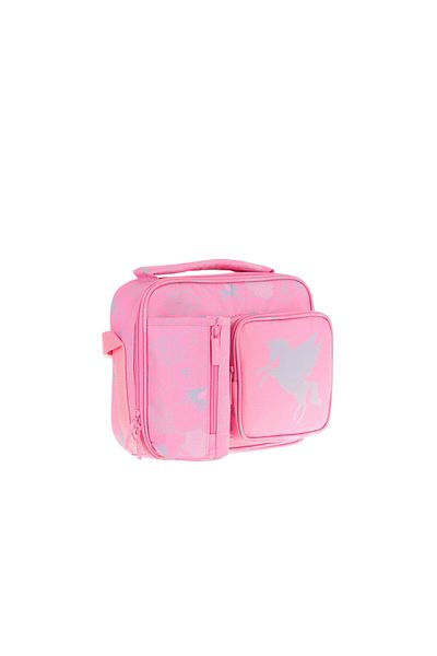 KAUKKO Girl's Pink Cloud Patterned Thermal Insulated Three Compartments (Water Bottle Pocket) School Lunchbox L7218
