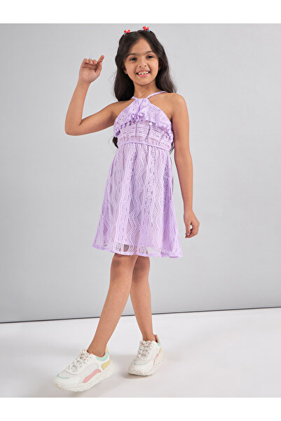 Stylo Bug By Styli Purple Halter Neck Lace Insert Casual Dress