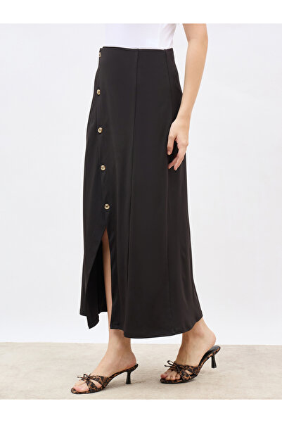 Styli Wrap Front A-Line Maxi Skirt with Buttons