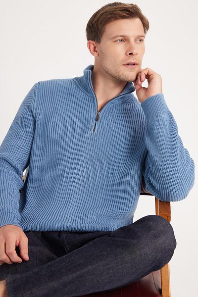 Tudors Pulover pentru bărbați, slim fit, cu fermoar, cu guler în picioare, tricotaj