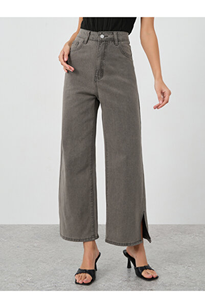 Styli Women Grey Wide Leg Jeans with Side Slit