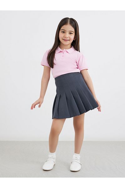 Styli Girls Grey Pleated Skirt with Elastic Waist