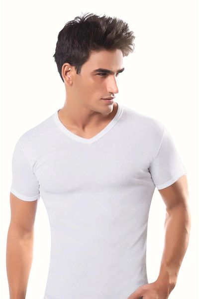 Beruflic 6-Piece White Men's V-Neck Short Sleeve Undershirt-Si̇smen11