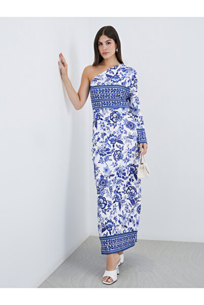 Styli فستان ماكسي بكتف واحد وطبعة كاملة