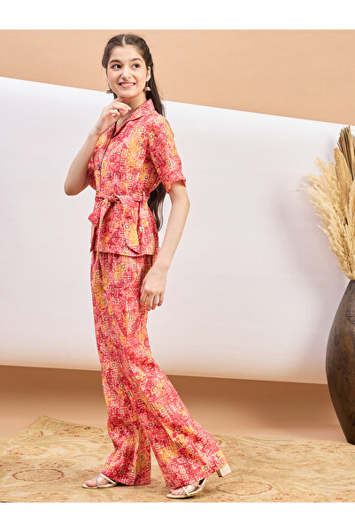 Stylo Bug By Styli Abstract Print Tie-Belt Shirt and Pants Set