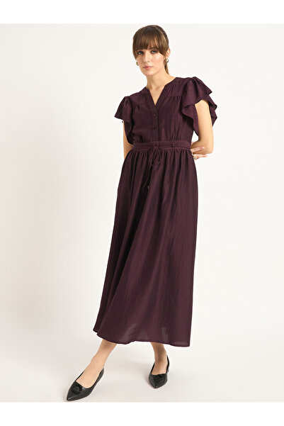 Styli فستان ماكسي بأكمام مكشكشة مع حزام ربطة عنق