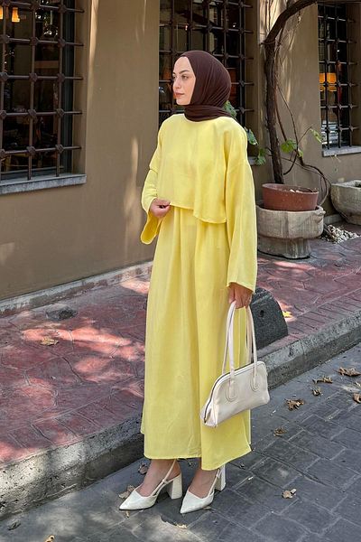 lamelif Skirted Hijab Suit Yellow