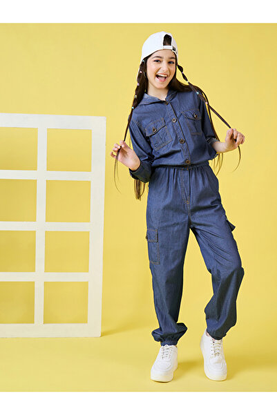 Stylo Bug By Styli Denim Look Hooded Top and Cargo Pants Set