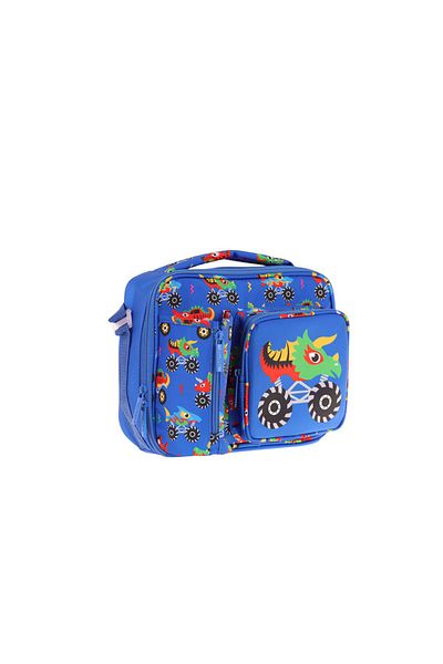 KAUKKO Bărbați, albastru, verde, monstru, izolat termic, cu trei compartimente (buzunar pentru sticlă) cutie de prânz școlară L7255