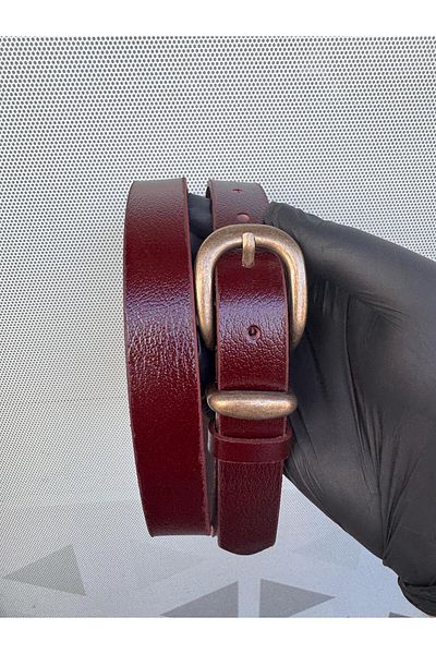 Kemerix 100% Genuine Leather Antique Plated Buckle Burgundy Belt