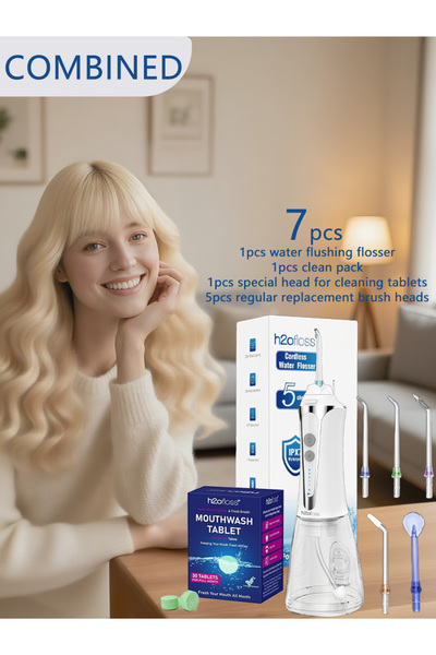 Youtrico مجموعة أدوات تنظيف الأسنان بالماء H2ofloss مع أقراص غسول الفم ومنظف ...