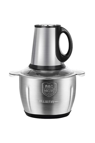 DRSELL Electric Stainless Steel Chopper 2L – 4 Stainless Steel Blades, Meat & Vegetables, Powerful Motor, Silver