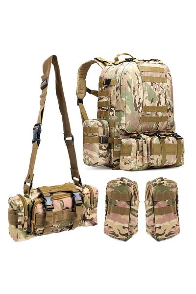 SERSIMO Rucsac militar pentru drumetie, impermeabil, ultra usor, 4 in 1, 50litri, culoare combat camuflaj