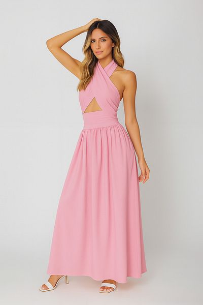 My Blog Rochie roz cu design Halter - 10577