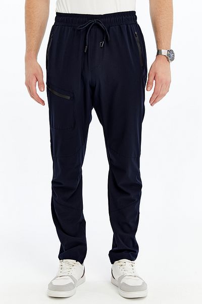 LUGMO Men's Sweatpants Zipper Pocket Parachute Fabric Navy Blue