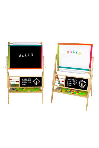 PROCART Children's writing board, 2 in 1, magnetic and chalk side, 60x40 cm, alphabet and clock, paper roll