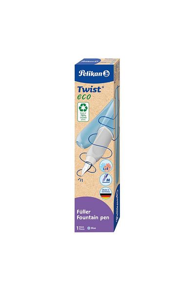 Pelikan Stilou cu peniță tip răsucire, material reciclat, albastru deschis, peniță M, cutie cadou, culoare albastru, material plastic