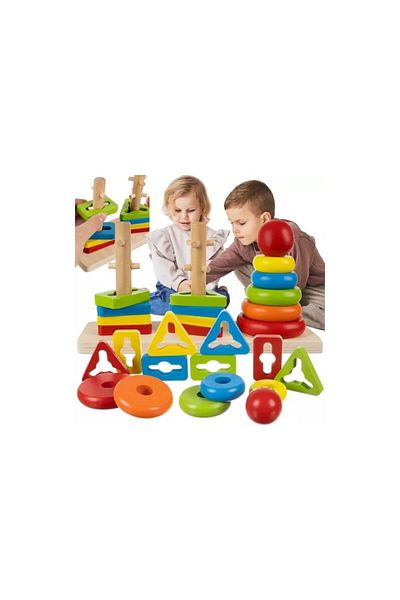 KRUZZEL Puzzle sorter for children, 14 pieces included, 3 shapes, stimulates creativity, wood
