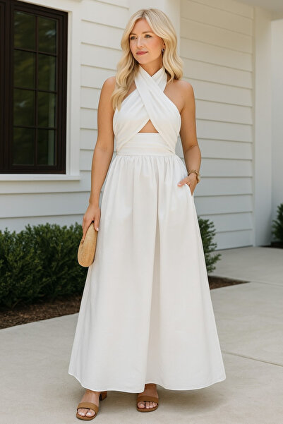 My Blog Rochie ecru cu design Halter - 10577