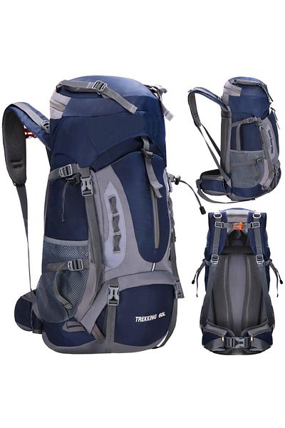 SERSIMO Rucsac tactic militar pentru drumetie, cu husa de ploaie, 60 litri, 25 kg, 70x40x24 cm, albastru