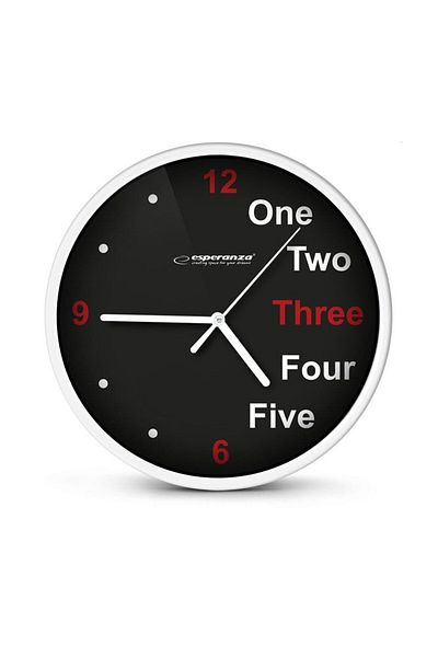 ESPERANZA Wall clock, silent Quartz mechanism, red and white numbers, Prague