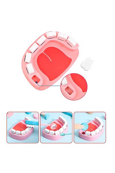 PROCART Children's dentist doctor kit, wooden set with multiple accessories, zipper bag