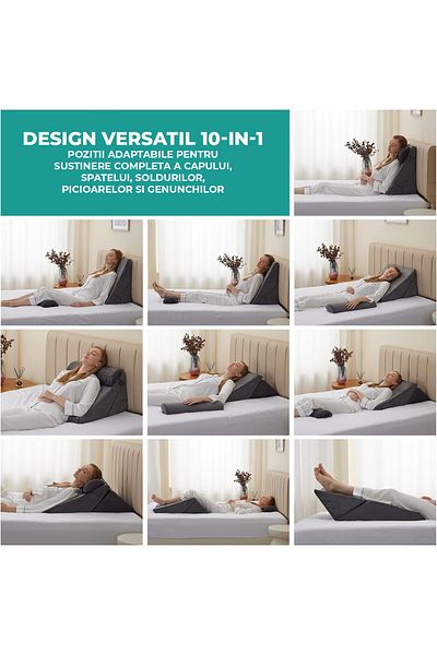 Elindor Set of 3 Elindor® Orthopedic Pillows for Bed, Memory Foam Pillow, Adjustable 23-30 cm, Gray