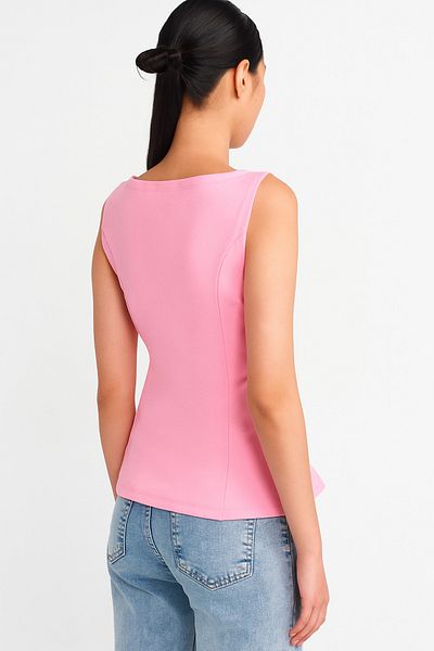 Dilvin 21001 Decolteu barcă Peplum Top-Pulverizare roz
