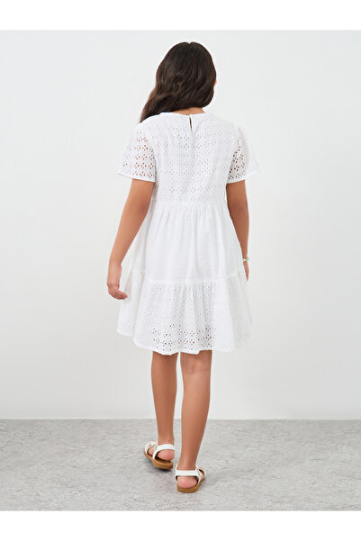 Styli White Cotton Schiffli Dress